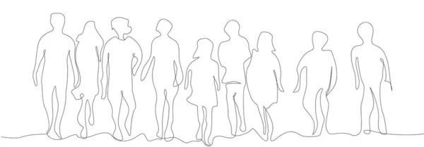 Silhouettes Group of People in a Row. Vector — Stock Vector