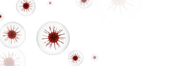 Influensa eller HIV coronavirus flyter i vätska mikroskopisk vy. 3D återge bakgrund — Stockfoto