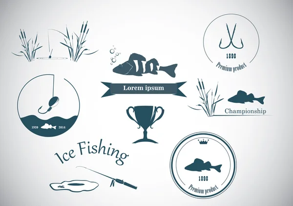 Étiquettes de pêche et éléments de conception — Image vectorielle