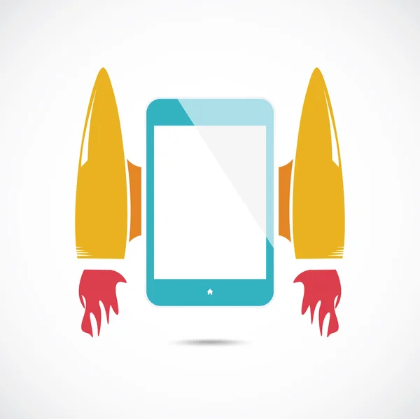 Cartoon rocket with mobile phone — Stock Vector