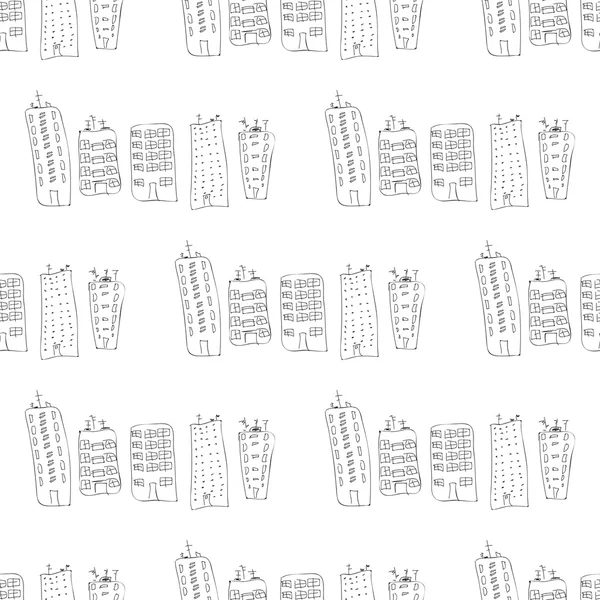 Città disegnata a mano di case — Vettoriale Stock