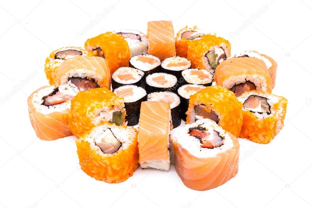 Sushi on the white background