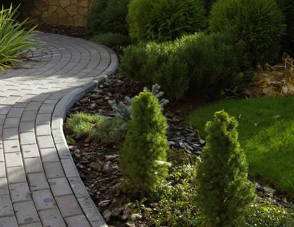 Sentiero giardino con erba — Foto Stock