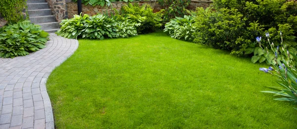 Tuin pad met gras — Stockfoto