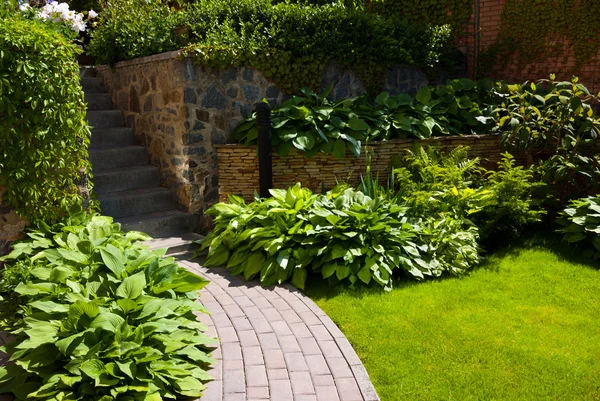 Garden  path with grass Stock Photo