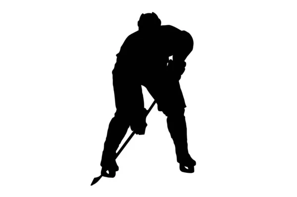 Силуэт Хоккеиста Изолированный Белом Фоне — стоковое фото