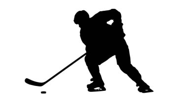 Beyaz arka planda izole edilmiş hokey oyuncularının siluetleri.