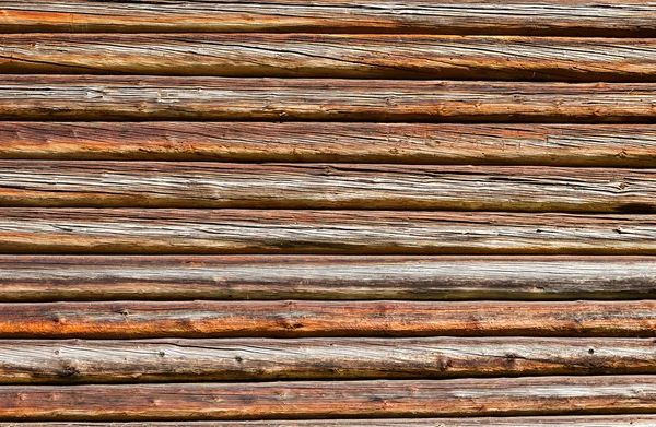 Wooden logs wall of old rural house as background — Stock Photo, Image