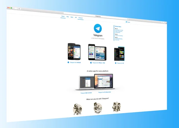 Pagina Telegram site op een computerscherm — Stockfoto