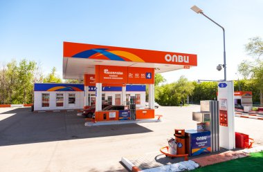 Olvi gas station in summer day. Olvi is one of the russian gas station in Samara region