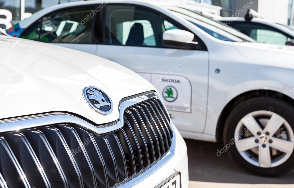 SAMARA, RUSSIA - MAY 14, 2016: Vehicles Skoda near the office of official dealer. Skoda Auto is an automobile manufacturer based in the Czech Republic