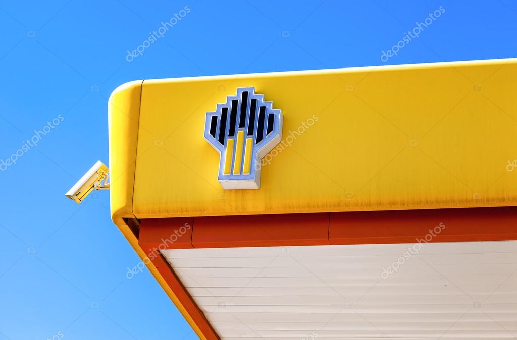SAMARA, RUSSIA - MAY 14, 2016: The emblem of the oil company Rosneft on the gas station. Rosneft is one of the largest russian oil companies