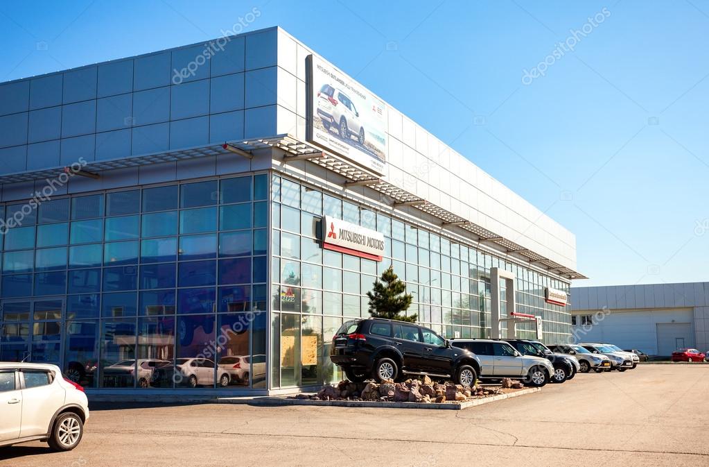 SAMARA, RUSSIA - MAY 14, 2016: New cars parked up near the office building of official dealer Mitsubishi. Mitsubishi Motors Corporation is a multinational automotive manufacturer