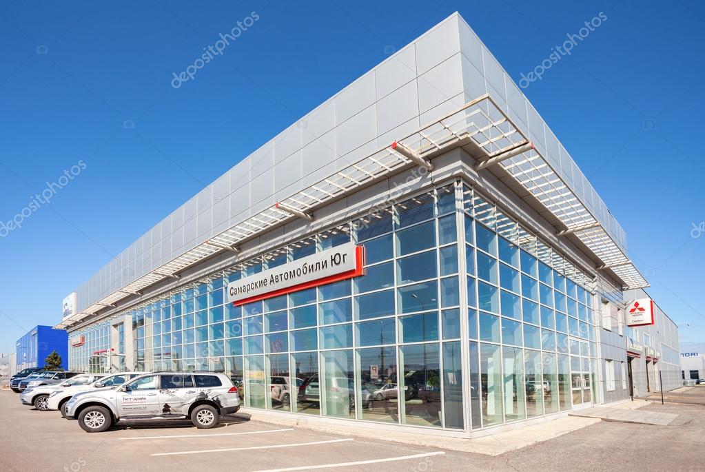 SAMARA, RUSSIA - MAY 14, 2016: New cars parked up near the office building of official dealer Mitsubishi. Mitsubishi Motors Corporation is a multinational automotive manufacturer