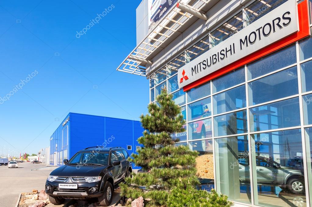 SAMARA, RUSSIA - MAY 14, 2016: New car Mitsubishi Pajero Sport parked up near the office of official dealer Mitsubishi. Mitsubishi Motors Corporation is a multinational automotive manufacturer