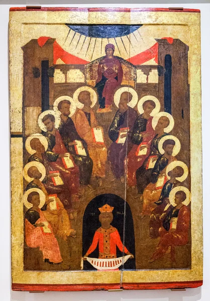 Antyczne rosyjskie prawosławnym icon. Zejście Ducha Świętego bas — Zdjęcie stockowe