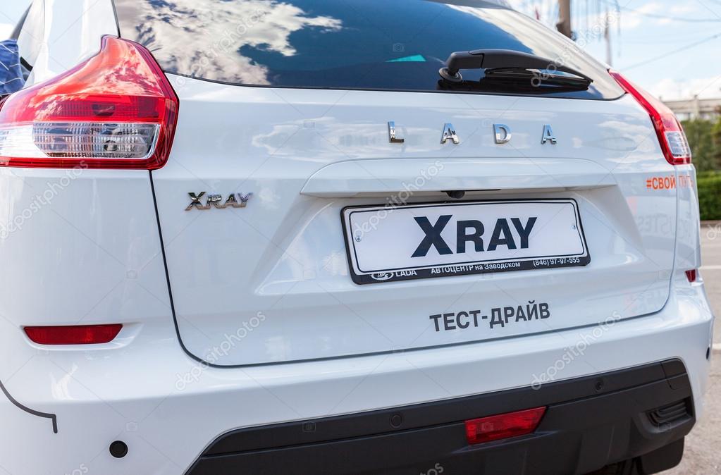 SAMARA, RUSSIA - JUNE 12, 2016: Back part of the New Russian Car LADA XRAY. Lada is a Russian automobile manufacturer
