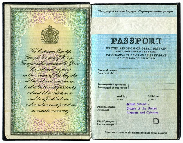 Old British passport isolated on white background — Stock Photo, Image