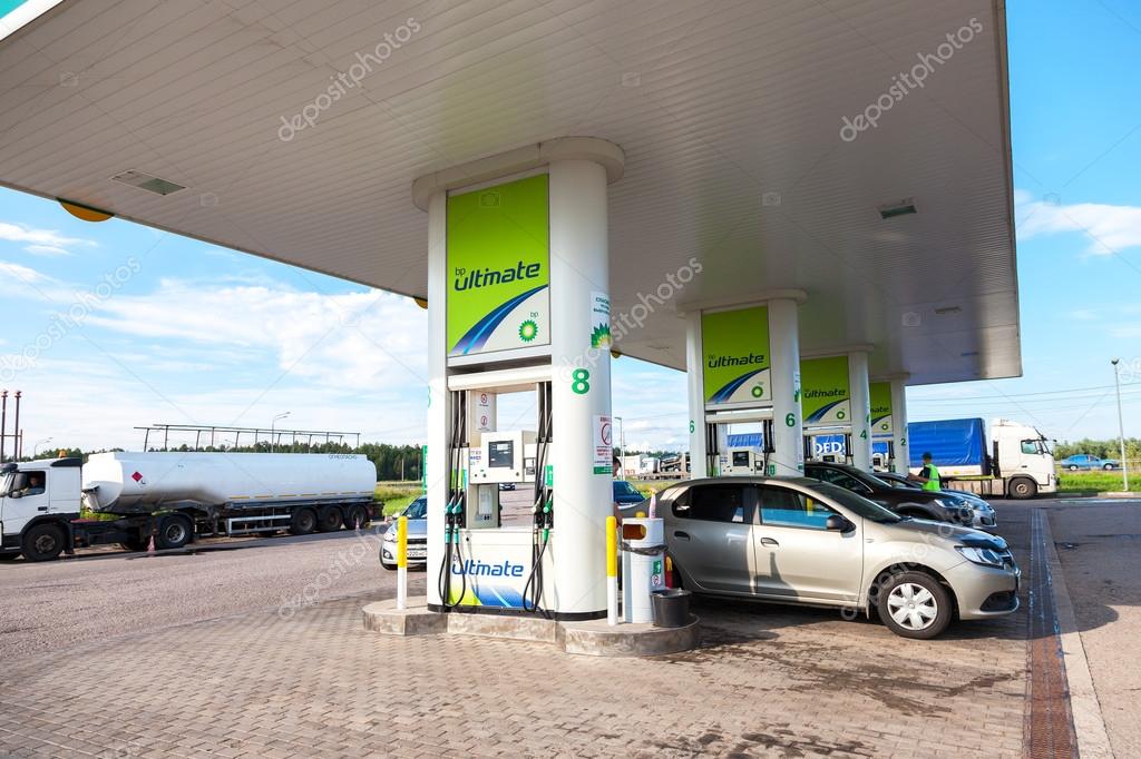 NOVGOROD REGION, RUSSIA - JULY 31, 2016: BP - British Petroleum gas station in summer day. British Petroleum is a British multinational oil and gas company