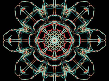 Siyah arkaplan üzerinde soyut fraktal desen. Parlayan neon deseni