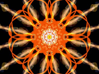 Siyah arkaplan üzerinde soyut fraktal desen. Parlayan neon deseni