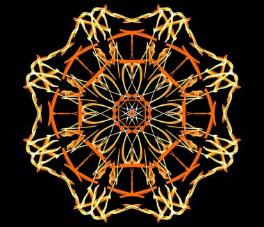 Siyah arkaplan üzerinde soyut fraktal desen. Parlayan neon deseni