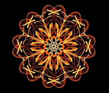 Siyah arkaplan üzerinde soyut fraktal desen. Parlayan neon deseni