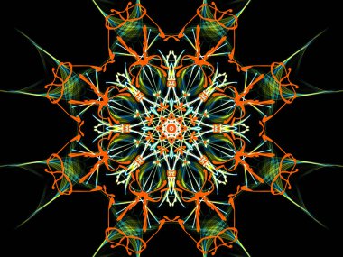 Siyah arkaplan üzerinde soyut fraktal desen. Parlayan neon deseni