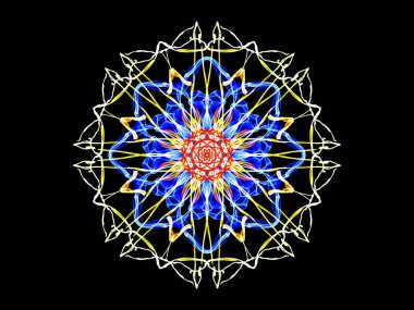 Siyah arkaplan üzerinde soyut fraktal desen. Parlayan neon deseni