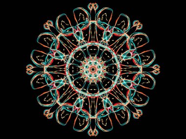 Siyah arkaplan üzerinde soyut fraktal desen. Parlayan neon deseni