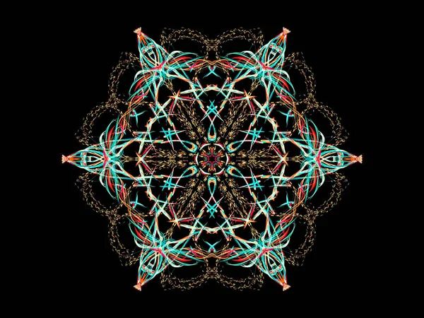 Абстрактный Фрактальный Красочный Узор Черном Фоне Светящийся Неоновый Узор — стоковое фото