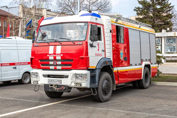 Samara Rusia Mayo 2018 Camión Bomberos Rojo Vehículo Rescate Estacionado — Foto de Stock