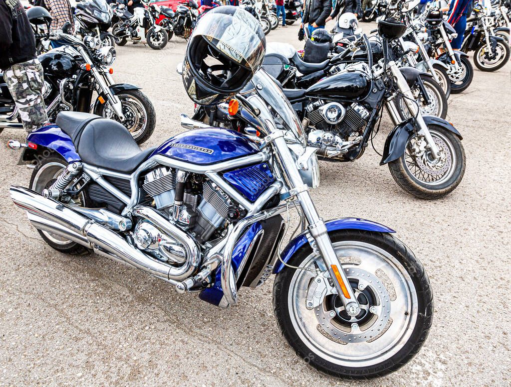 Samara, Russia - May 18, 2019: Harley Davidson motorcycles on the city street
