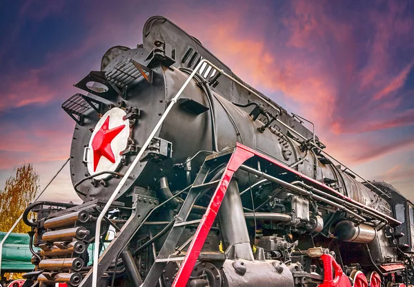 Damplokomotiv Retro Sovjet Med Rød Stjerne – stockfoto