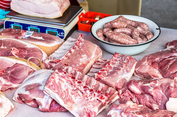 Samara Russia September 2018 Fresh Raw Chopped Meat Ready Sale — Stock Photo, Image
