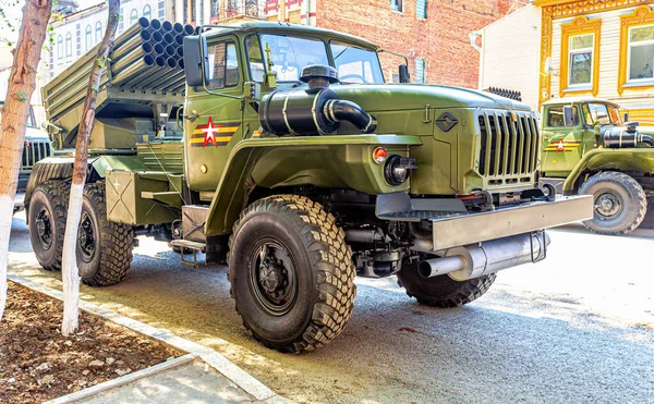 Samara Rusko Května 2021 Grad 122 Multiple Rocket Launcher Ural — Stock fotografie