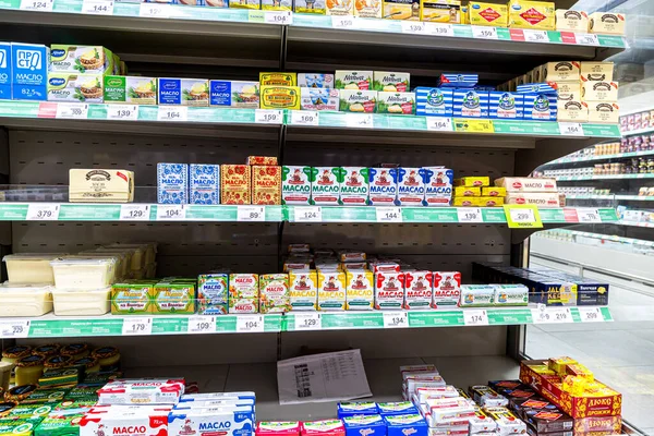 Samara Rusland Juni 2021 Diverse Boter Wordt Verkocht Supermarkt — Stockfoto