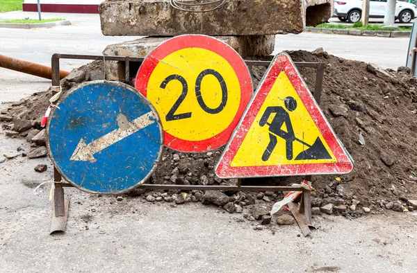 Road Works Traffic Sign City Street Road Construction — Stock Photo, Image