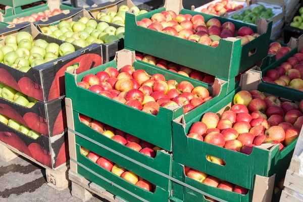 Frische Äpfel zum Verkauf auf dem Bauernmarkt — Stockfoto