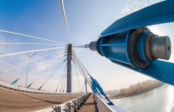 Kirovsky cable bridge across the Samara river in Kirovsky distri — Stock Photo, Image