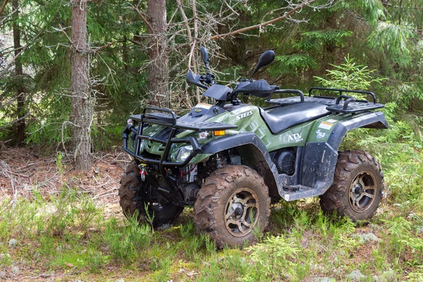 BOROVICHI, Ryssland - 3 juli 2014: Fyrhjuling på skogen i summan — Stockfoto