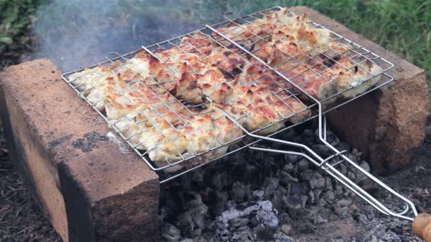 Grilled steak with fire toasted — Stock Video