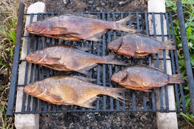 Sadece temiz su nehirde yakalanan taze balık füme