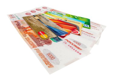 Rus ruble ile Visa ve Mastercard kredi kartı fotoğraf
