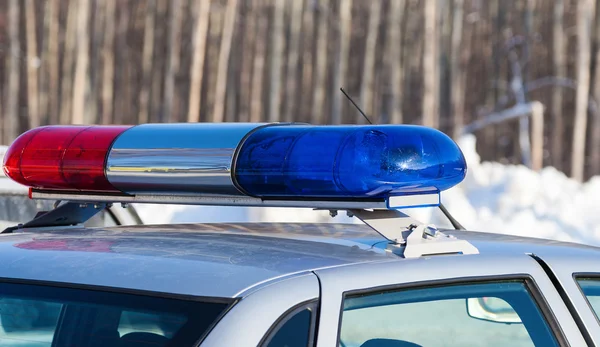 Close-up of the colorful lights on top of a russian police vehic — Stock Photo, Image