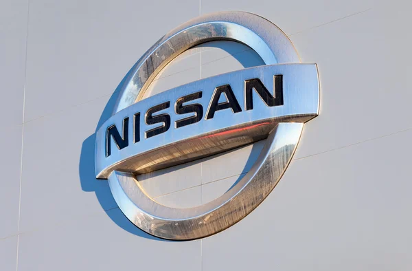 Nissan dealership sign. Nissan is a Japanese multinational autom — Stock Photo, Image