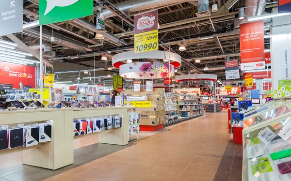 Interior of the electronics shop M-Video. Is the largest Russian — Stock Photo, Image