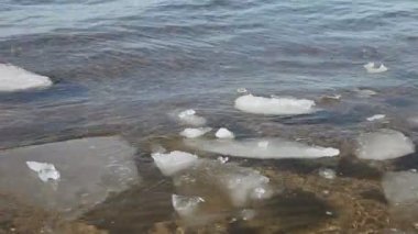 Güneşli bir günde buz Nehri üzerinde yüzen