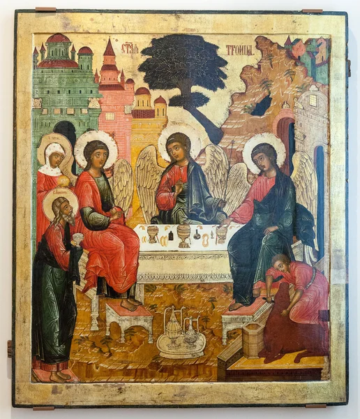 Antyczne Ikona Rosyjska Cerkiew Trójcy Starego Testamentu — Zdjęcie stockowe
