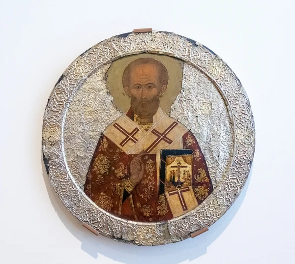 Antika ryska ortodox ikon av Saint Nicolas — Stockfoto